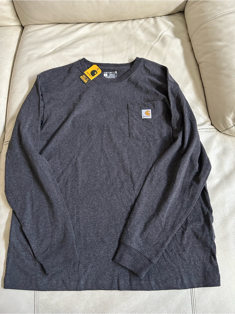 Carhartt Charcoal Heather Long Sleeve Pocket Tee, Size L